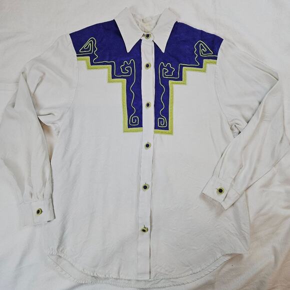 Karen McCarty Vintage 90's microfiber purple and green cowboy shirt, size M - Picture 1 of 6